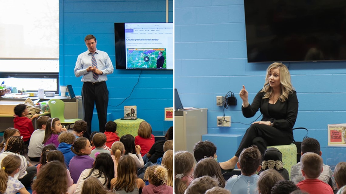 10TV meteorologists Ashlee Baracy, Jeff Booth visit Britton Elementary School in Hilliard